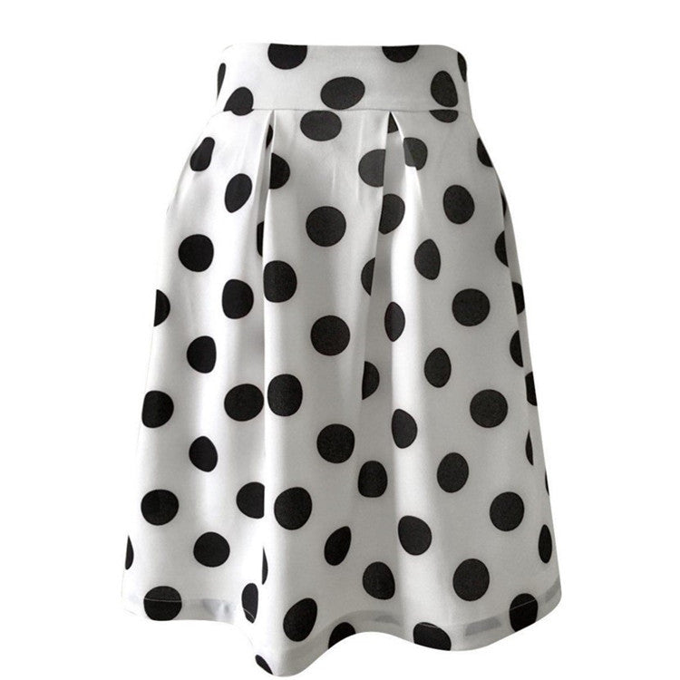 Ladies Fashion Polka Dot Slim Half Body Pleated Puff Skirt