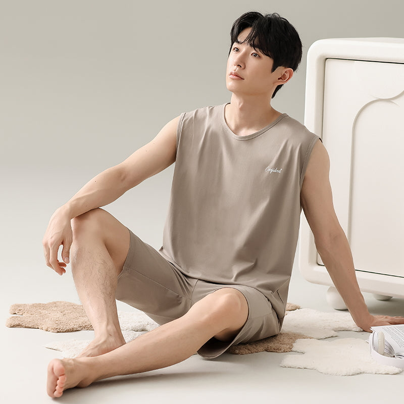Men's Summer Sleeveless Tank Top And Shorts Casual Outerwear-Ready Loungewear Set