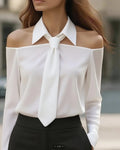 Fashion Women Tank Top Halter Neck Strap Lapel Design Long Sleeve Blouses Sexy Shirt For Spring Summer