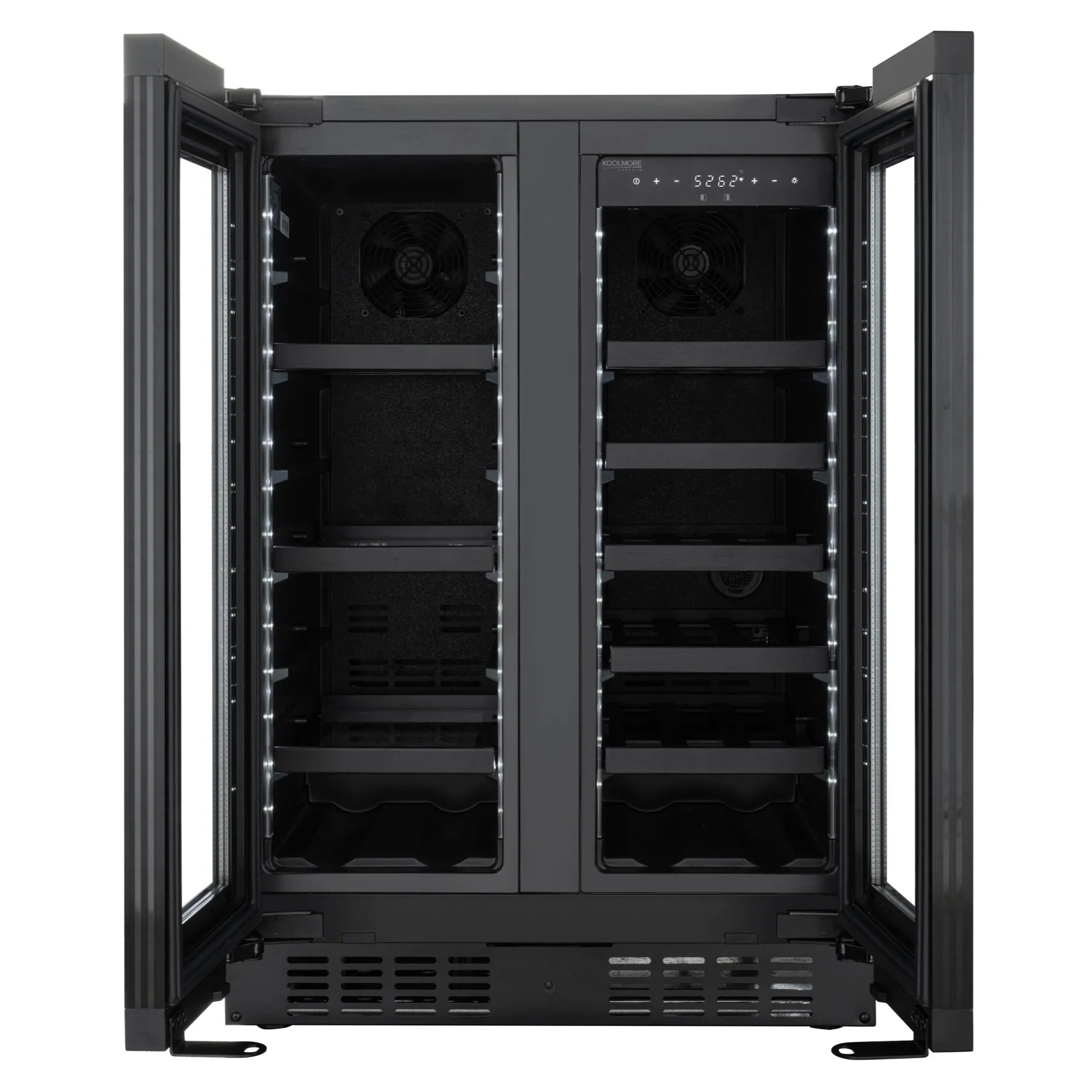 KoolMore Reserve 24 in. French Door Dual Zone Panel Ready Under-Counter Cooler and 20 Bottle Capacity in the Right Zone and 2.1 Cu. Ft. on the Left in Black