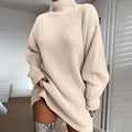 Women’s Solid Turtleneck Sweater Dress - Warm Long Sleeve Winter Knit