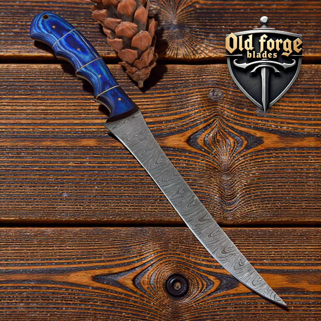 Custom Handmade Damascus Fillet Knife – 7” Blade, Exotic Wood Handle, Leather Case
