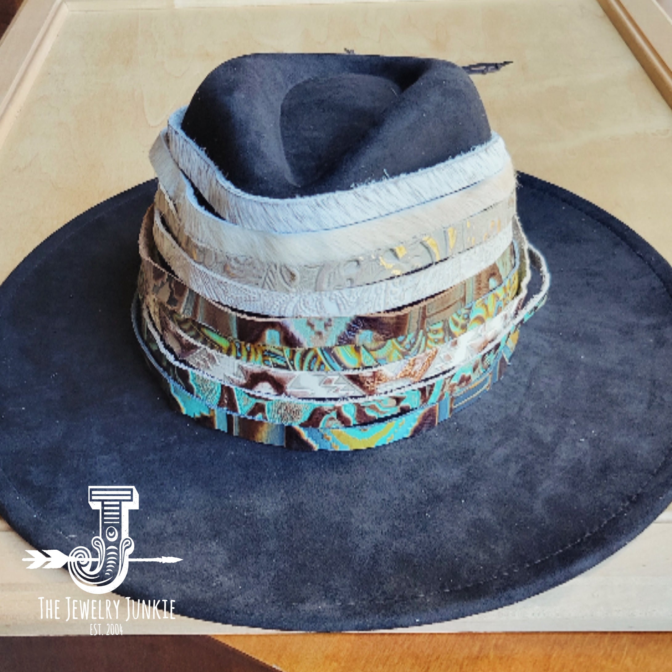 **Brown Cognac or Black Leather Hat Band Only w/ Turquoise Slab 950x