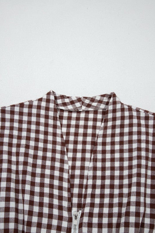 Gingham Plaid Zipped Cinched Waist Maxi Dress