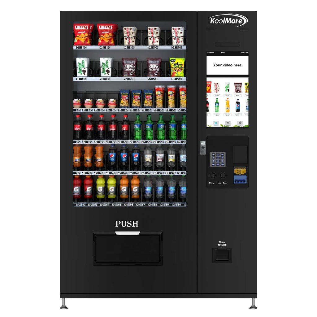 Kool More Refrigerated Snack and Drink Vending Machine with 60 Slots and 22 Inch Touch Screen in Black