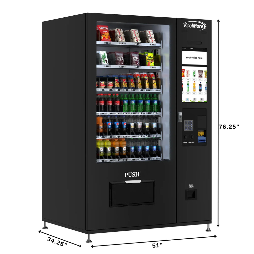 Kool More Refrigerated Snack and Drink Vending Machine with 60 Slots and 22 Inch Touch Screen in Black
