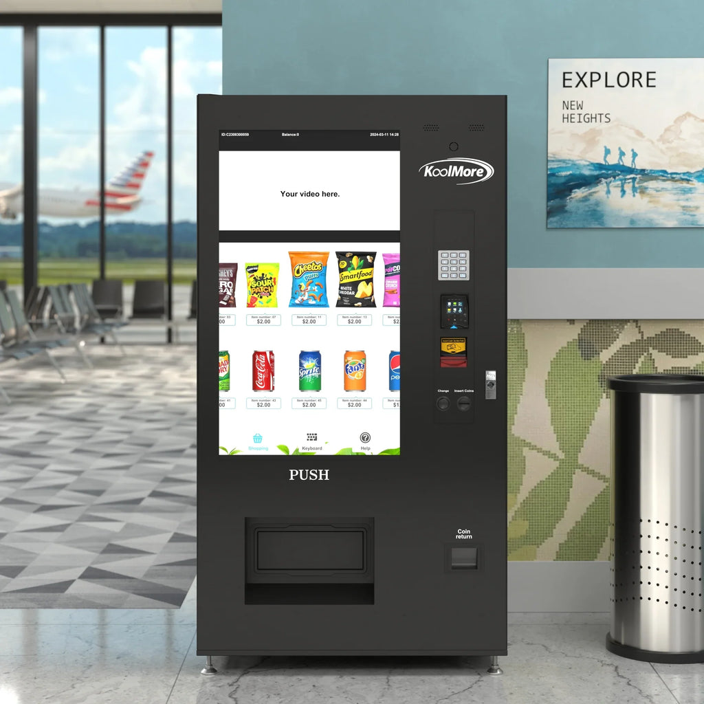Kool More 41 in. Refrigerated Snack Vending Machine with 48 Slots and Ample 49 in.Touch Display, Bill Acceptor, Credit Card Reader, Wifi, and 4G Connectivity in Black