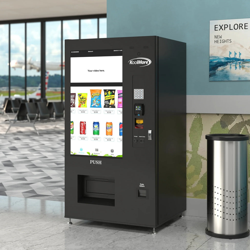 Kool More 41 in. Refrigerated Snack Vending Machine with 48 Slots and Ample 49 in.Touch Display, Bill Acceptor, Credit Card Reader, Wifi, and 4G Connectivity in Black