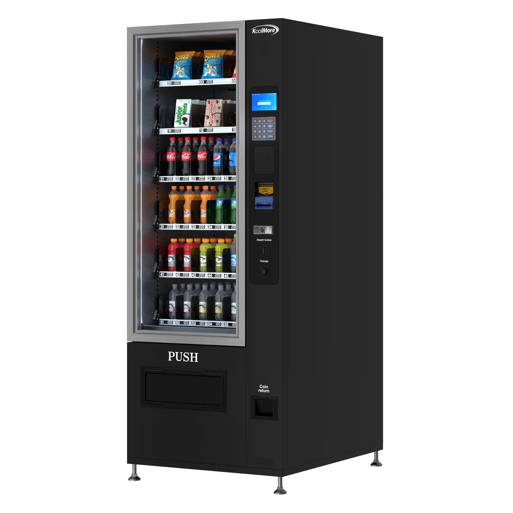 Kool More Refrigerated Snack and Drink Vending Machine with 36 Slots in Black
