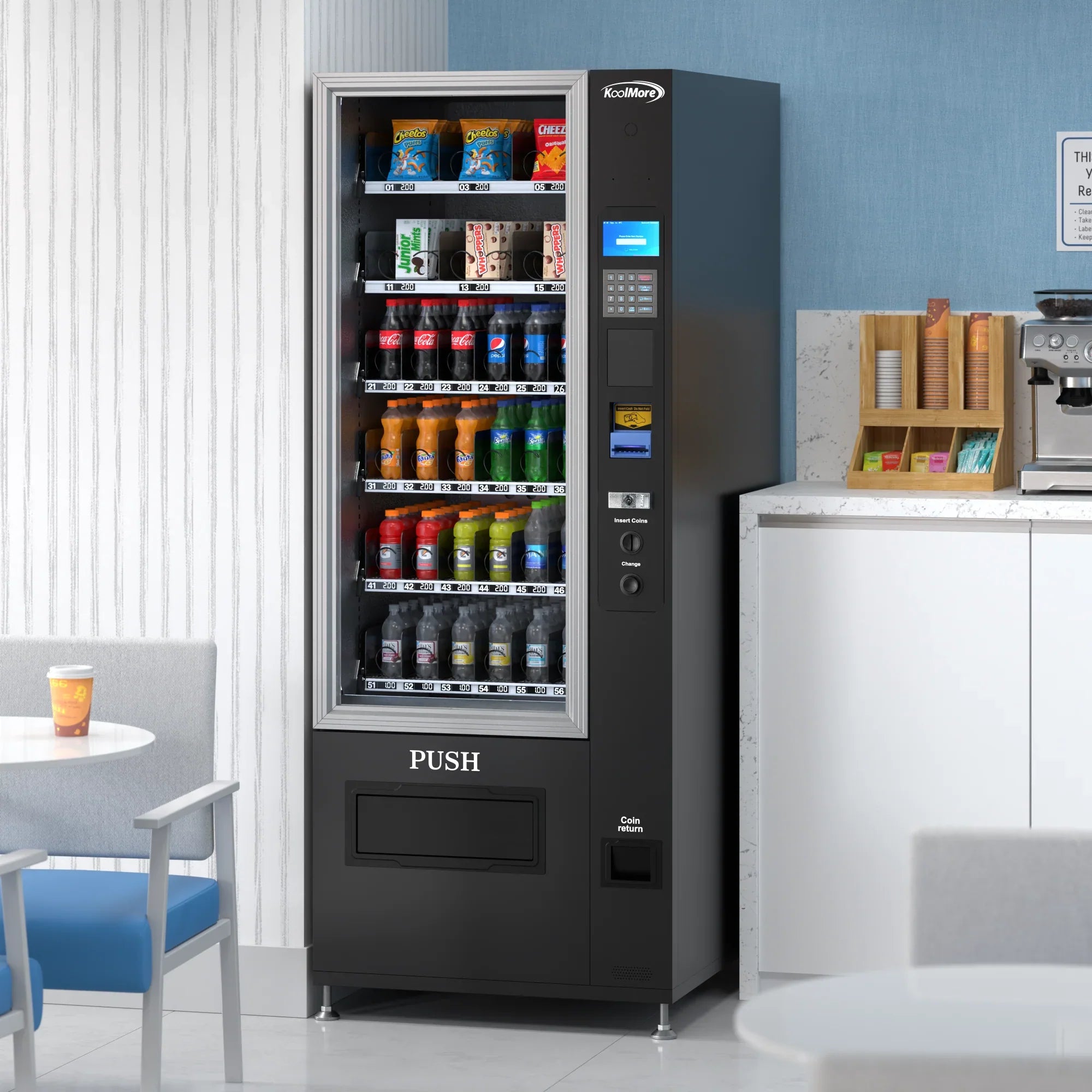 Kool More Refrigerated Snack and Drink Vending Machine with 36 Slots in Black