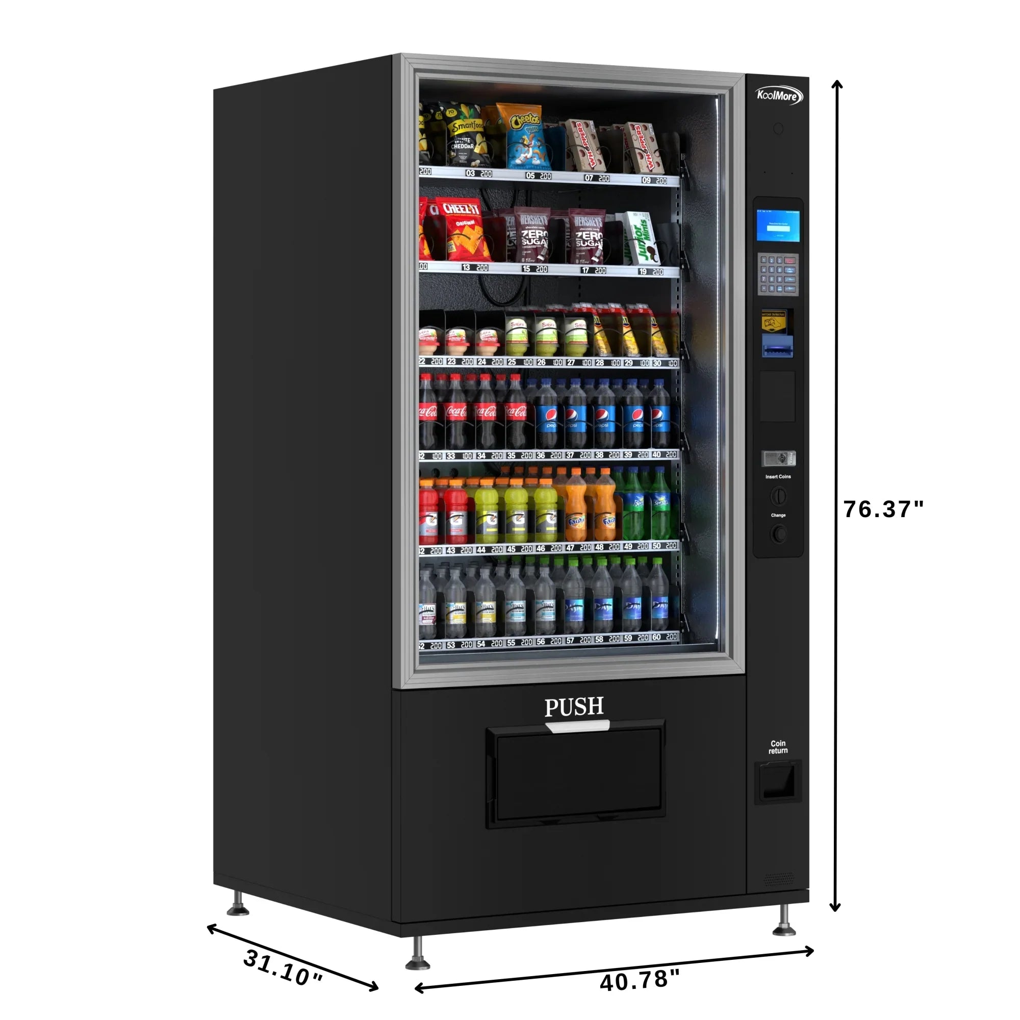 Kool More Refrigerated Snack and Drink Vending Machine with 60 Slots in Black