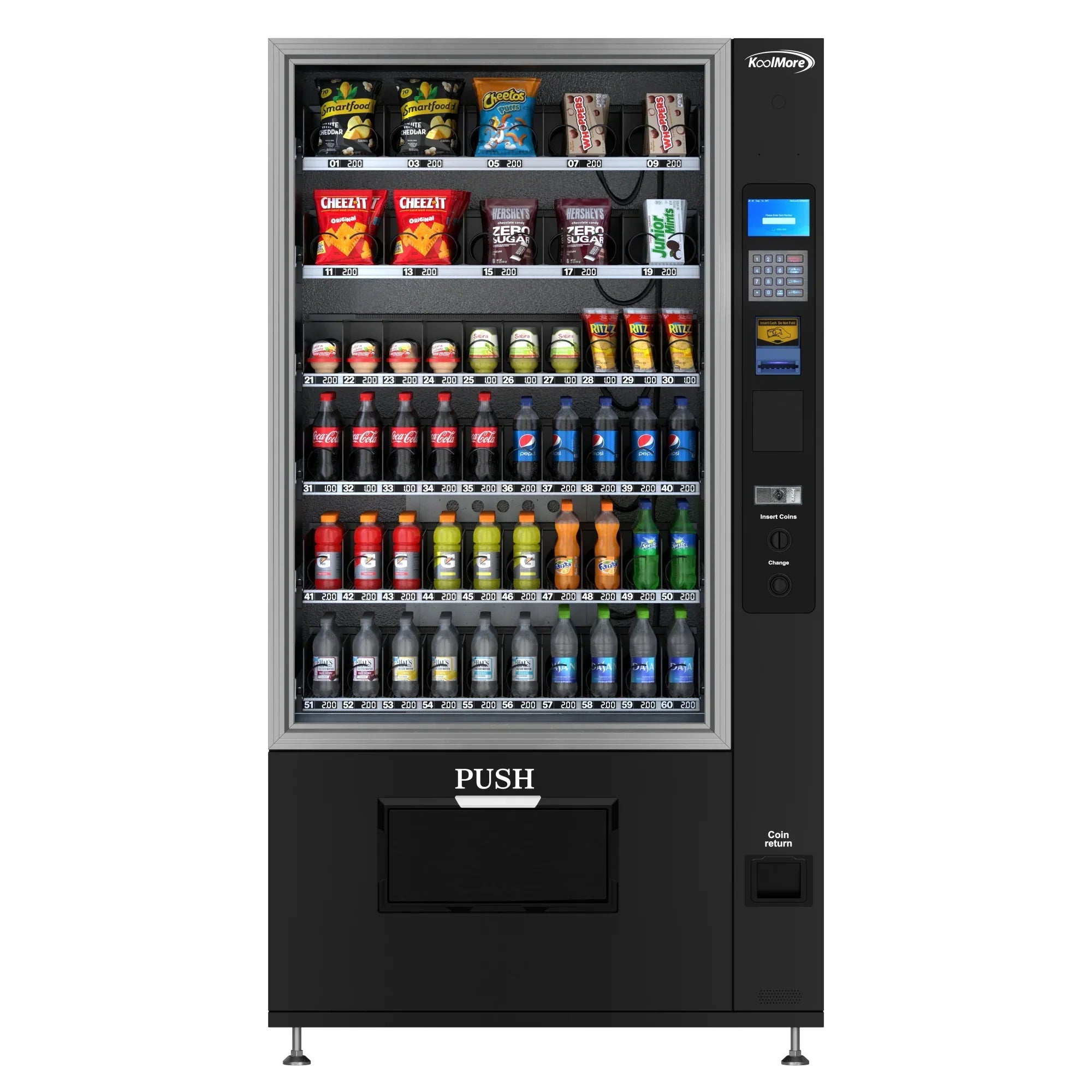 Kool More Refrigerated Snack and Drink Vending Machine with 60 Slots in Black