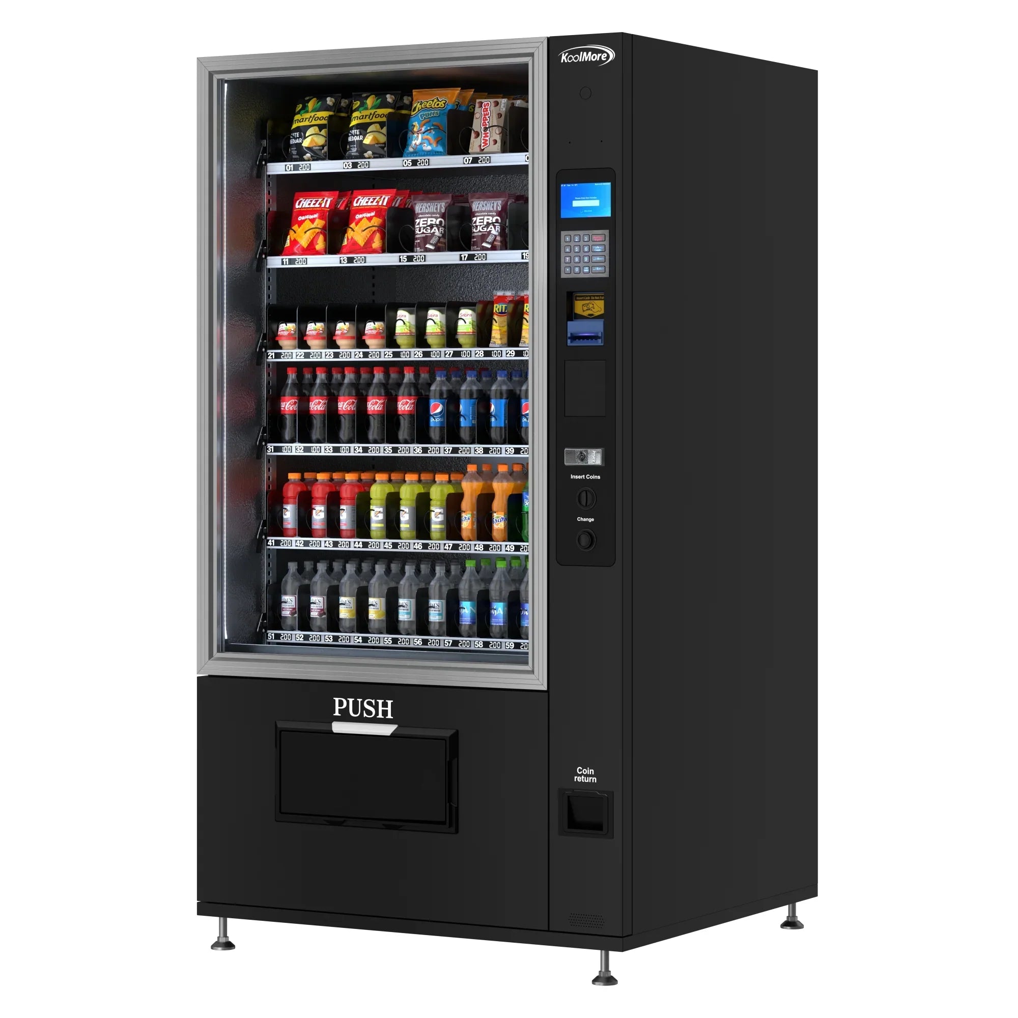 Kool More Refrigerated Snack and Drink Vending Machine with 60 Slots in Black