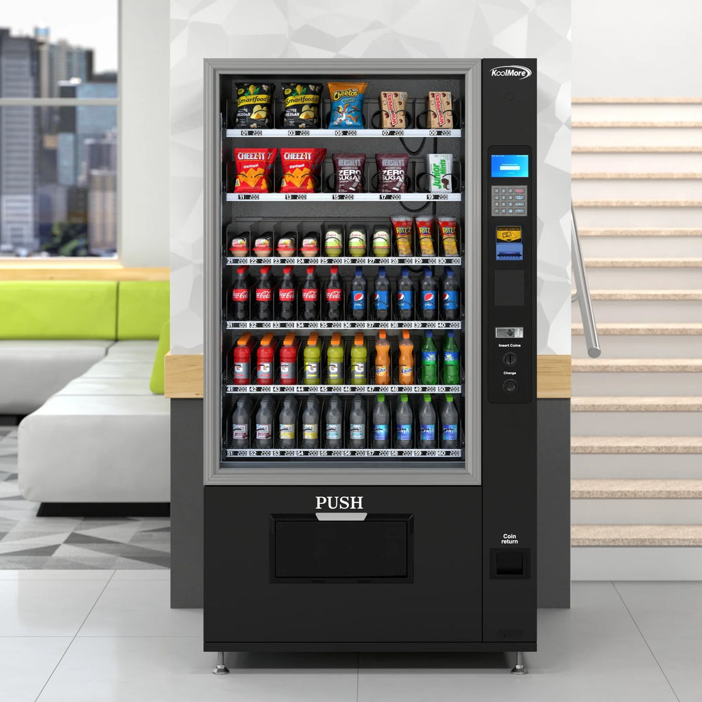 Kool More Refrigerated Snack and Drink Vending Machine with 60 Slots in Black