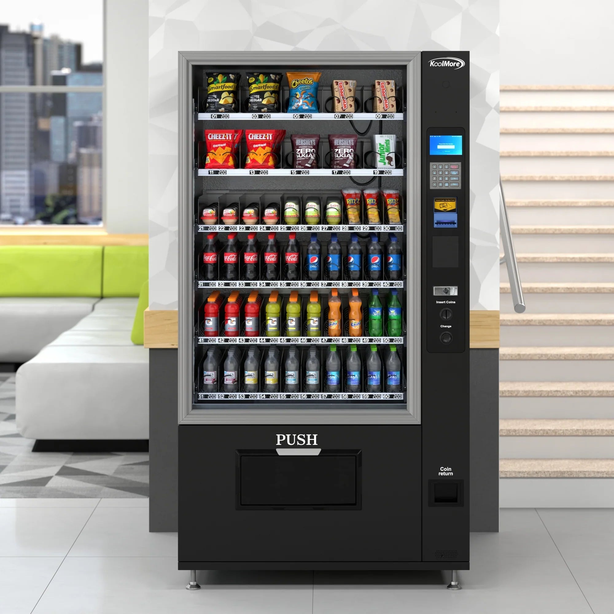 Kool More Refrigerated Snack and Drink Vending Machine with 60 Slots in Black