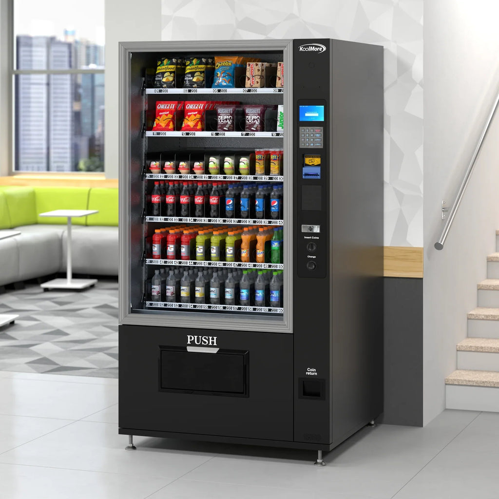 Kool More Refrigerated Snack and Drink Vending Machine with 60 Slots in Black