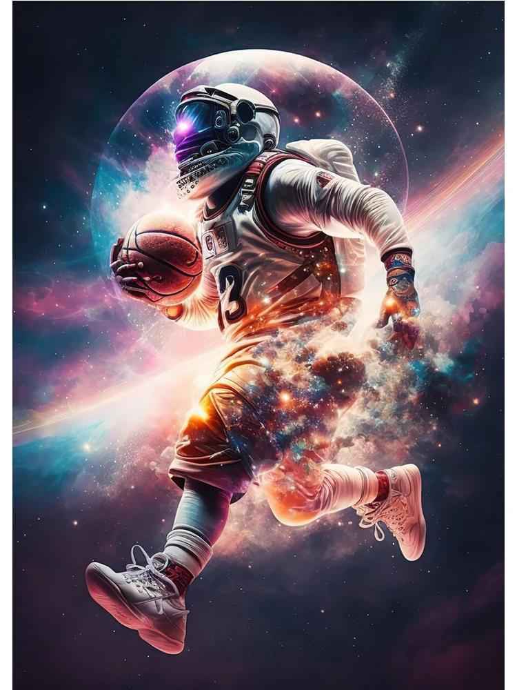 Colorful Poster Of Astronauts Playing Basketball In Space