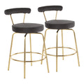 Rhonda Glam Counter Stool in Gold Metal and Black Velvet - Set of 2