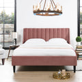 Aspen Vertical Tufted Headboard Platform Bed Set, Queen, Ash Rose Pink Velvet