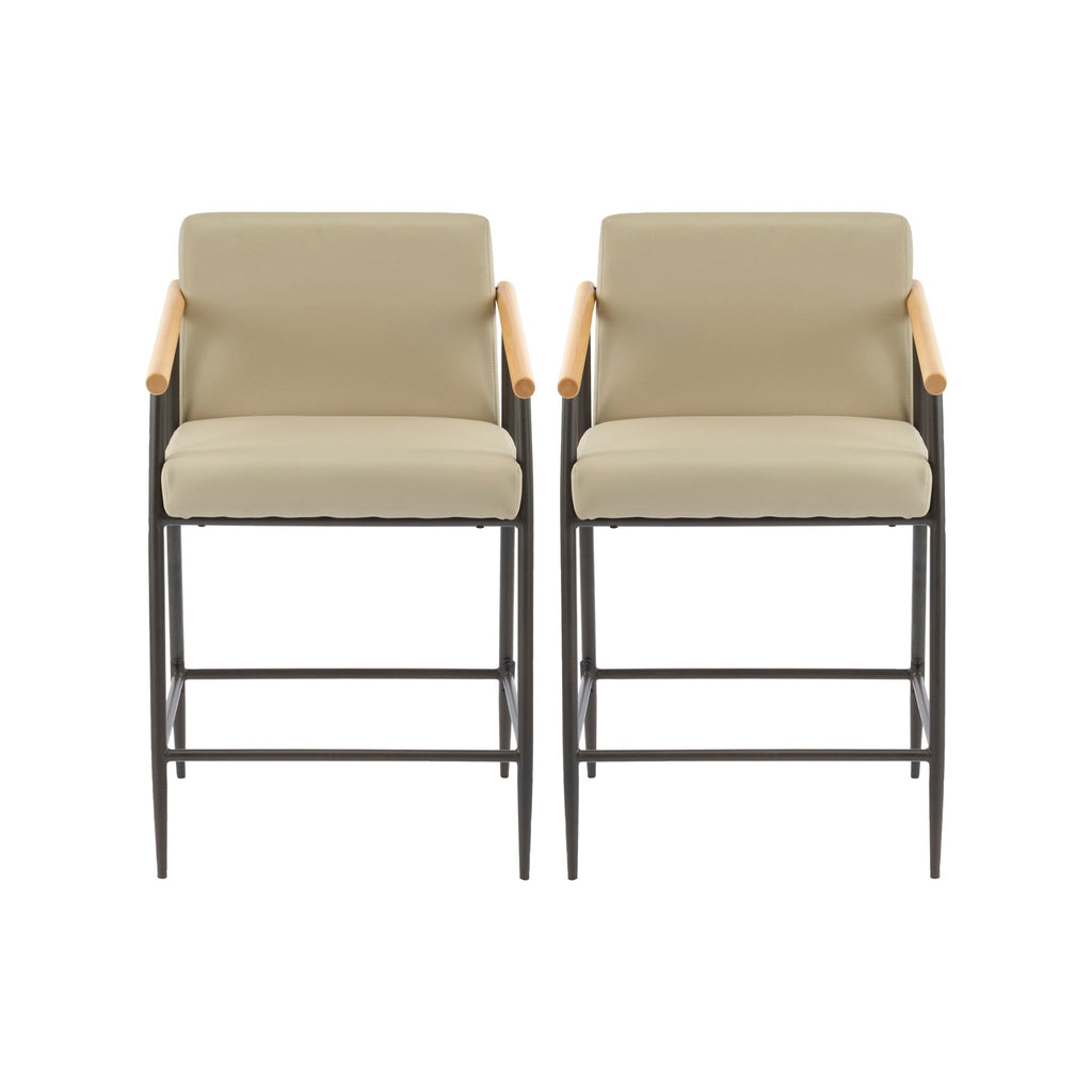 Mid Century Modern Counter Stool Set With Espresso Metal Frame - Khaki