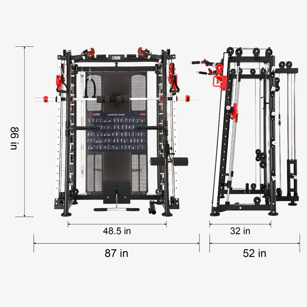 Altas Strength Multi-Function Smith Machine Black And Red 2000LBs Workout Light Commercial Fitness Equipment AL-3000Y