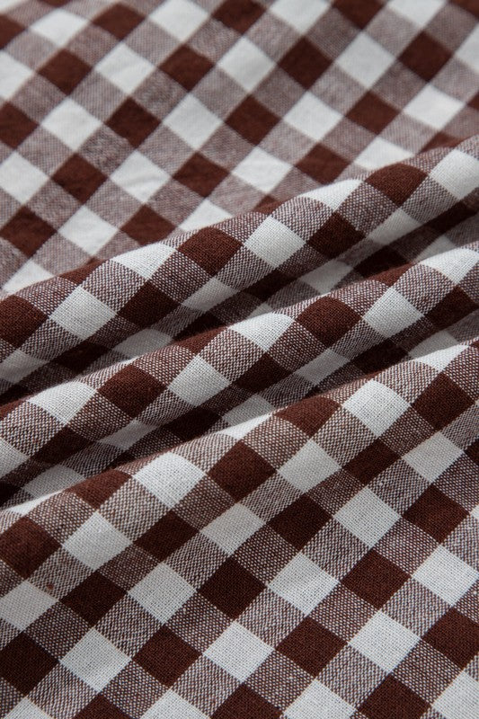 Gingham Plaid Zipped Cinched Waist Maxi Dress