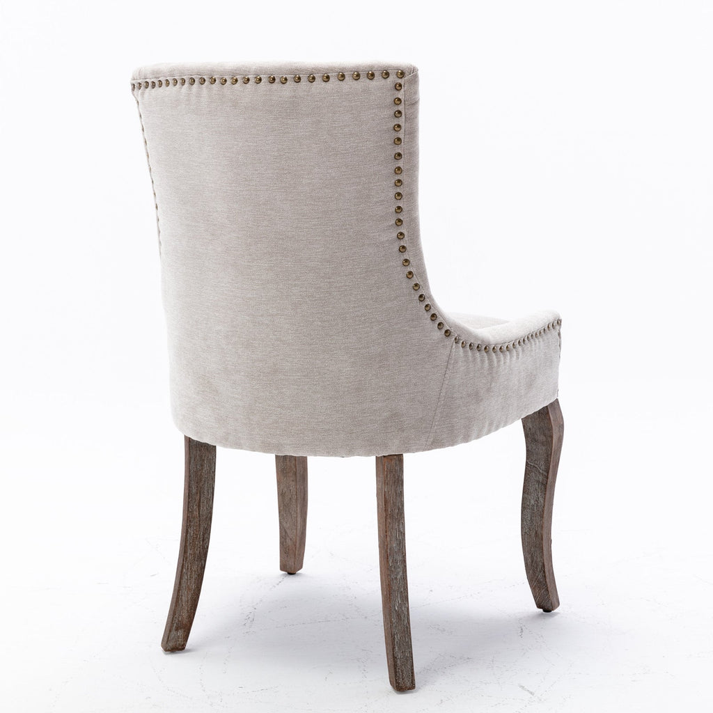 A&A Furniture Ultra Side Dining Chair with Thickened Fabric and Bronze Nail Head, Beige, Set of 2