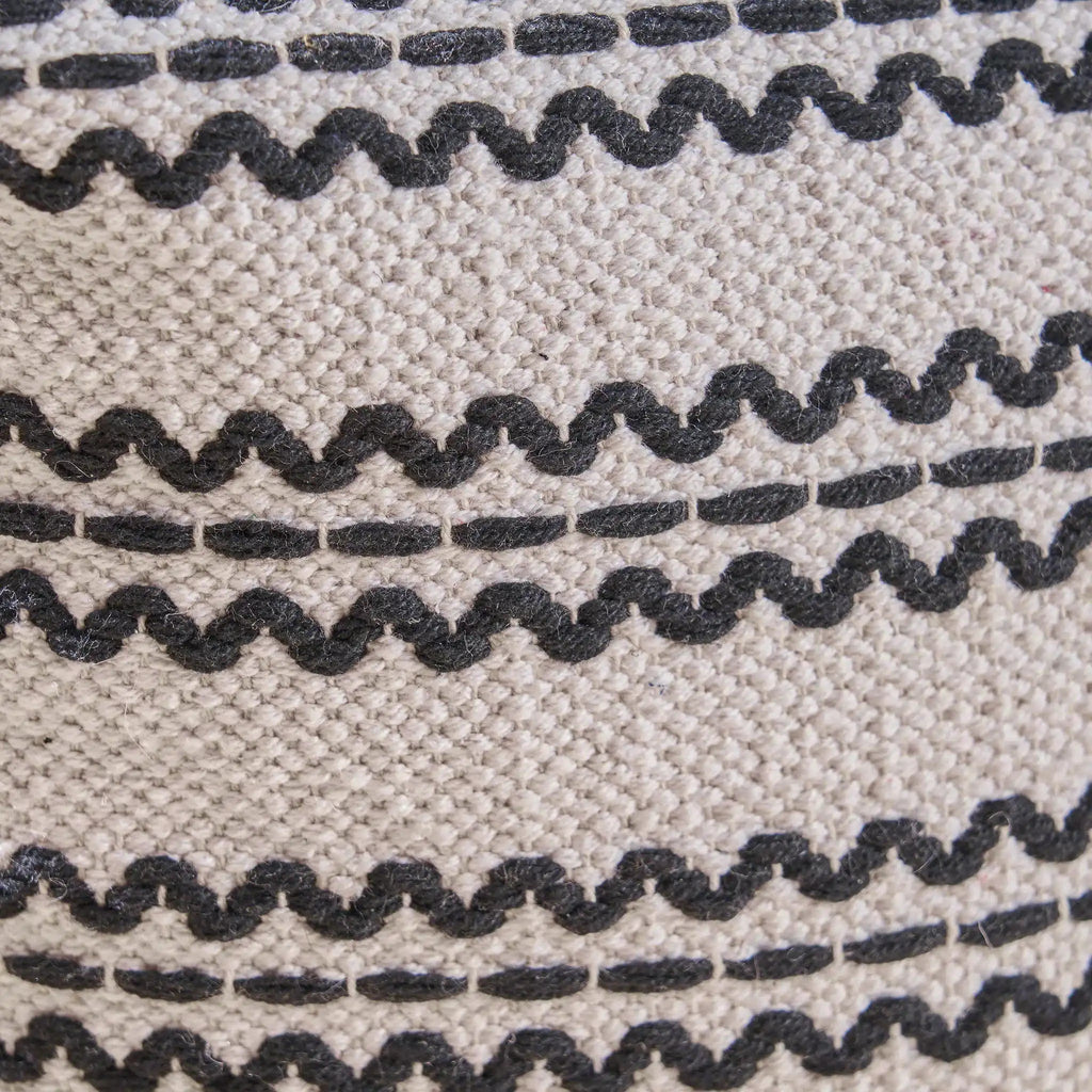 Lani Handcrafted Fabric Pouf - Durable Cotton Square in Natural / Black