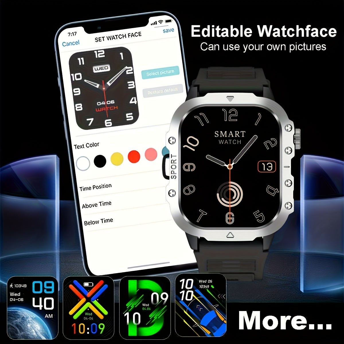 New Smart Watch with 2.01-inch Large Screen, LED Flashlight, Outdoor Sports Watch, Fitness Tracker Compatible with Android and iPhone, Halloween, Suitable for Men or Women, Versatile for Various Scenarios, Perfect Holiday Gif