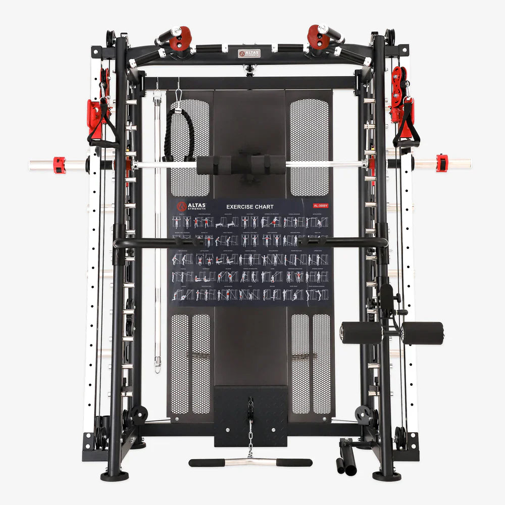 Altas Strength Multi-Function Smith Machine Black And Red 2000LBs Workout Light Commercial Fitness Equipment AL-3000Y