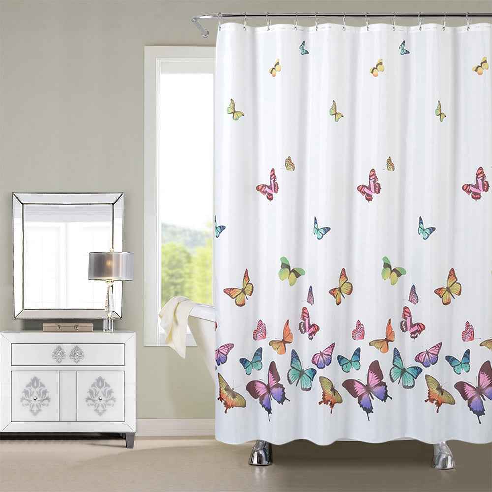 Colorful Butterfly Polyester Waterproof Printing Shower Curtain Home Bathroom Curtain Shower Partition Curtain With 12C Ring Set