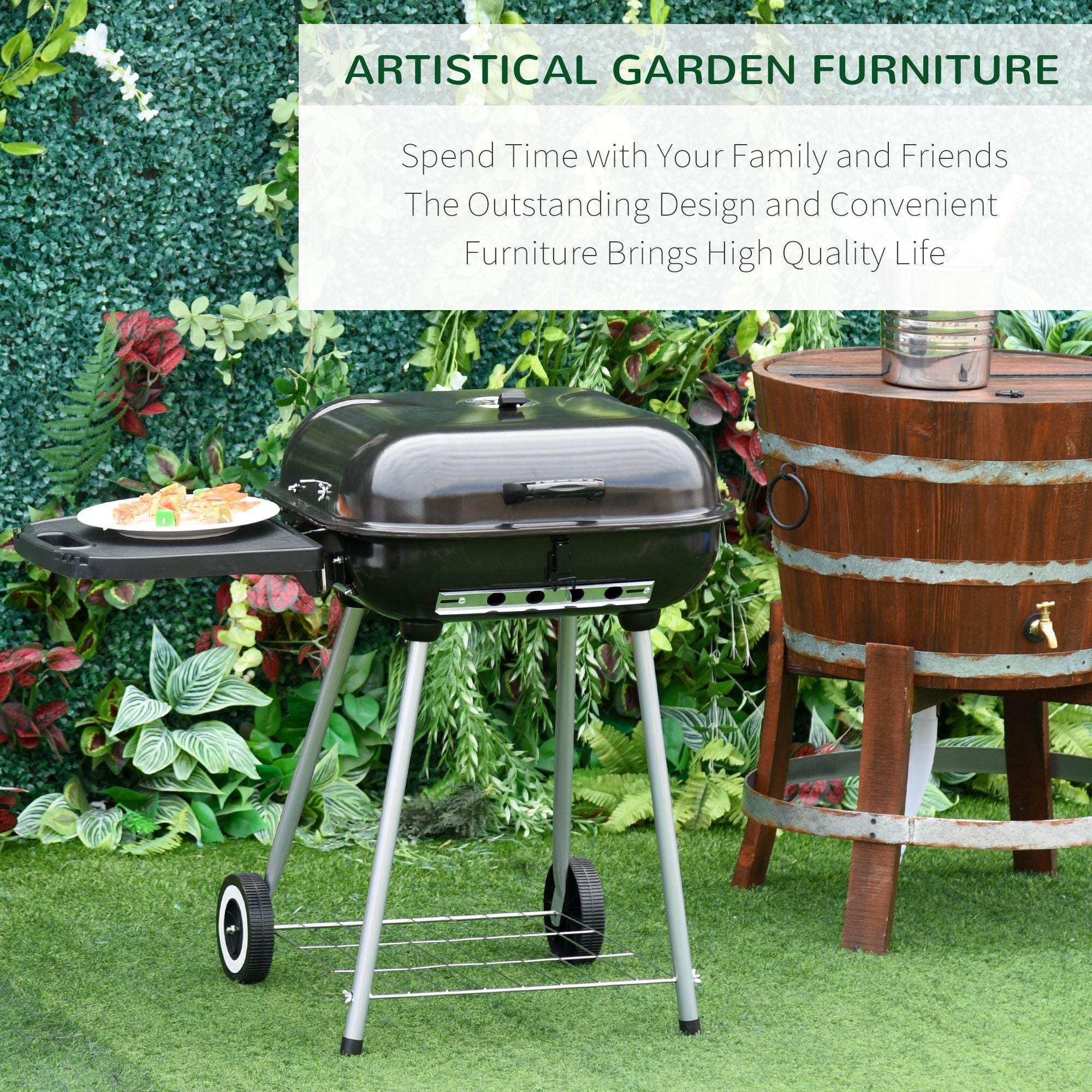 Outsunny 21' Portable Charcoal Grill with Wheels and Bottom Shelf