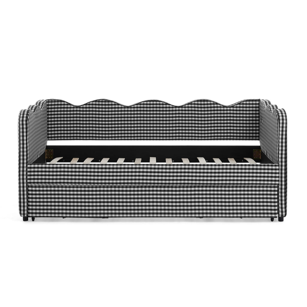 Cozy Gingham Daybed with Trundle Twin Size Sofa Bed