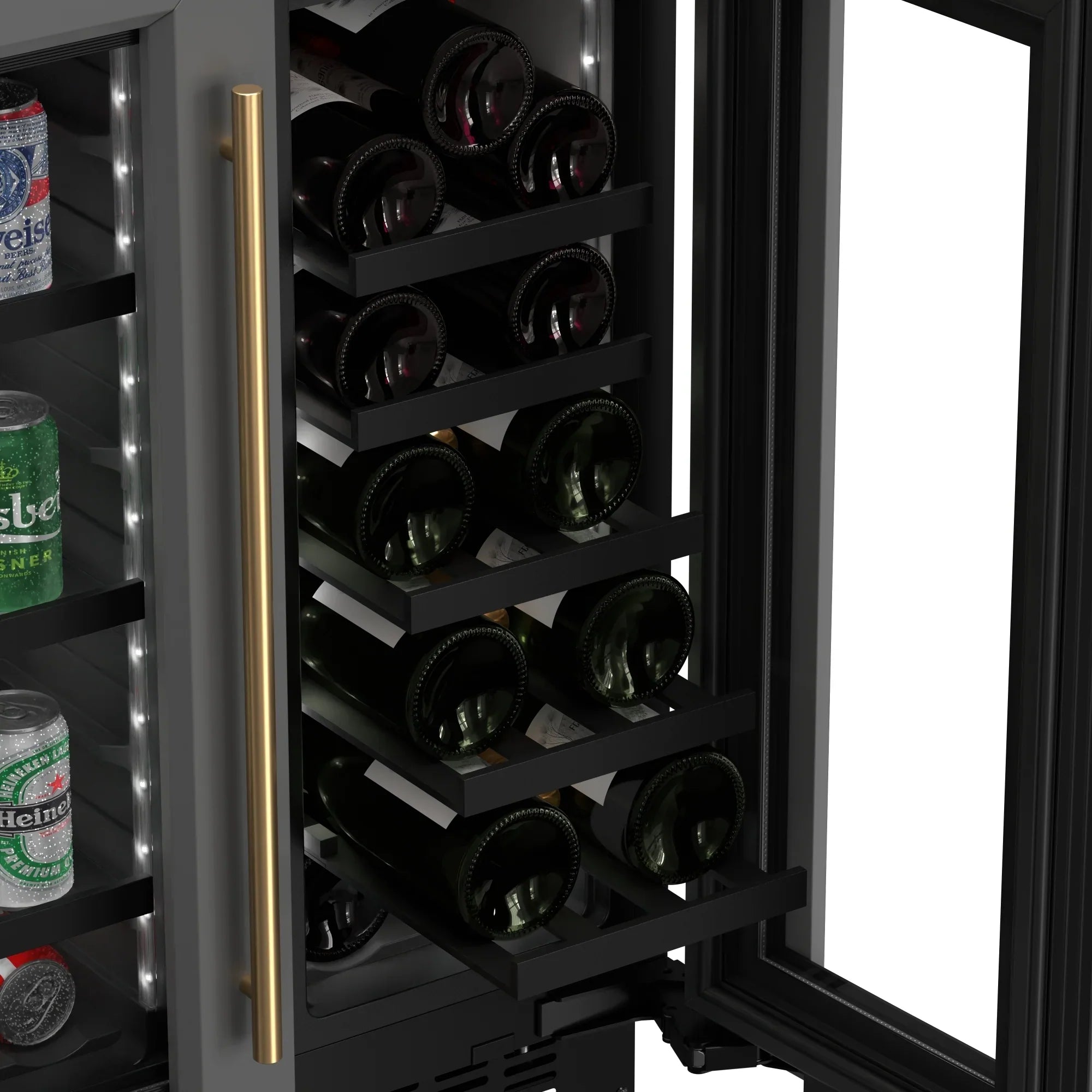 KoolMore Reserve 24 in. French Door Dual Zone Panel Ready Under-Counter Cooler and 20 Bottle Capacity in the Right Zone and 2.1 Cu. Ft. on the Left in Black