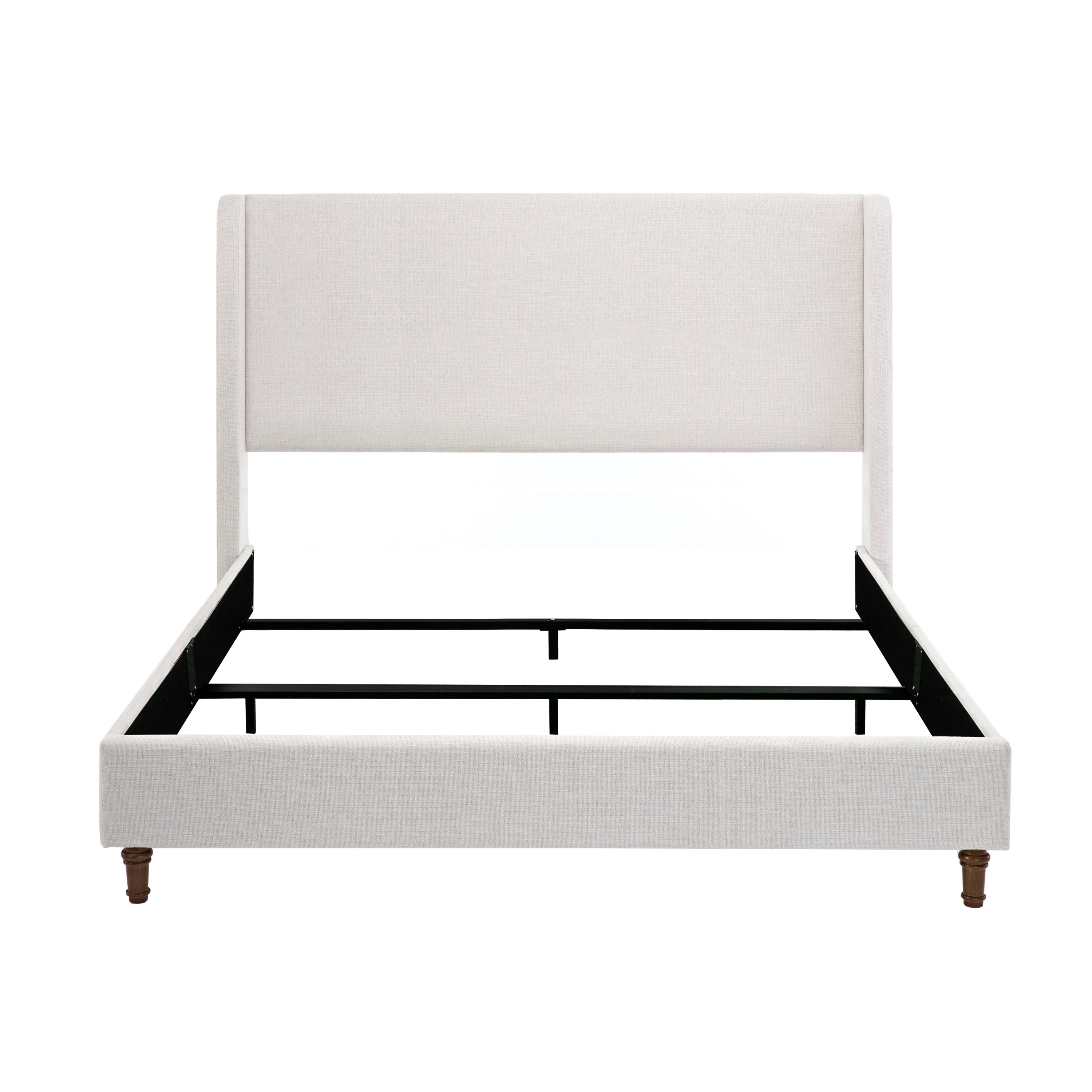 Hayden King Size Upholstered Wingback Bed with Textured Ivory Canvas and Tall 54' Headboard