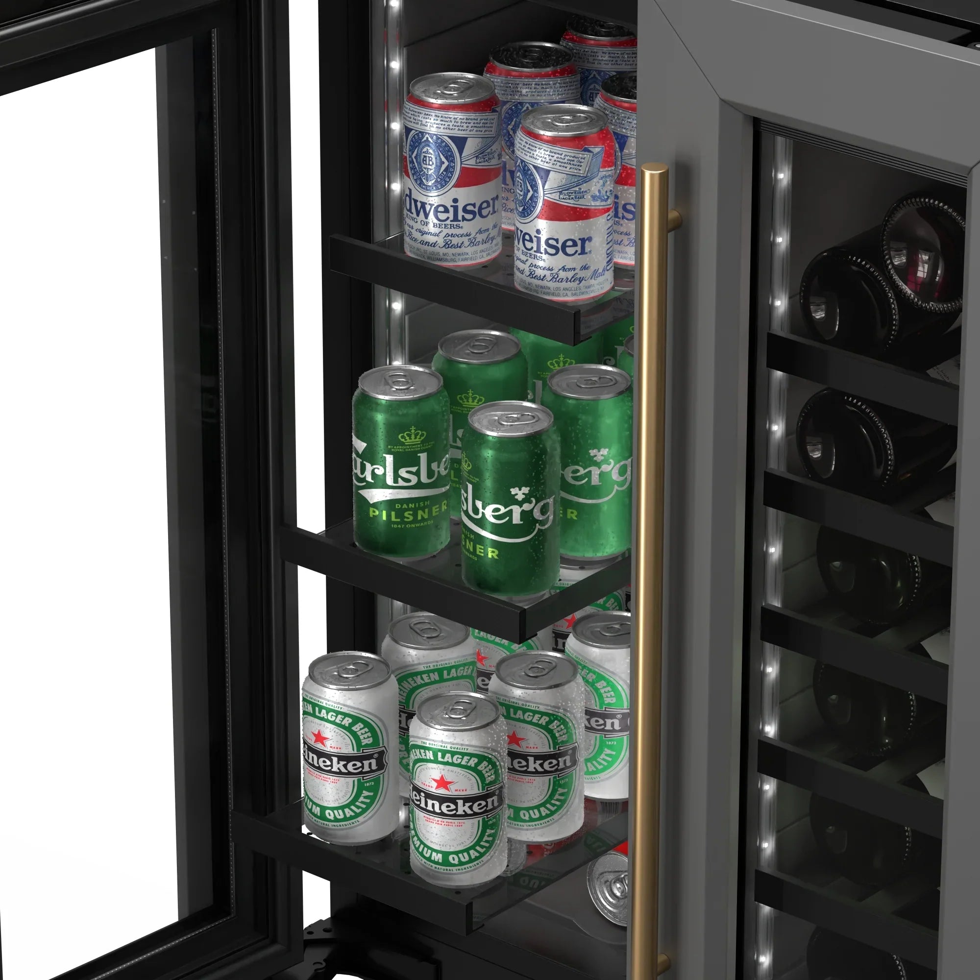 KoolMore Reserve 24 in. French Door Dual Zone Panel Ready Under-Counter Cooler and 20 Bottle Capacity in the Right Zone and 2.1 Cu. Ft. on the Left in Black