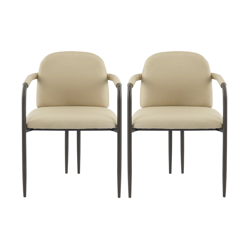 Modern Dining Chair Set of 2 with Iron Frame - Espresso / Khaki