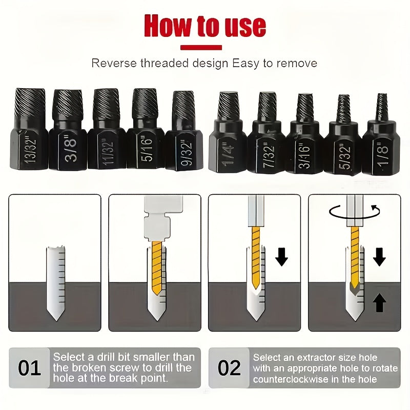20pcs Industrial Screw Extractor Set: Alloy Steel Damaged Screw Removal Kit, Metal Easy-Out Drill Bits, Broken Bolt Stud Extractor Tools, Multi-Groove Screw Extractor Set, Suitable for Bolt Stud Tubes 1/8"-13/32", Local Wareh