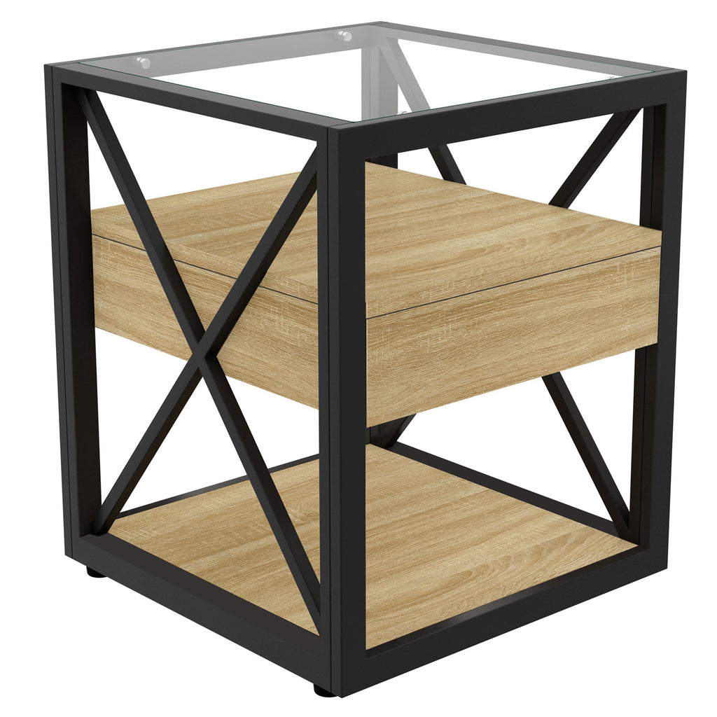 Set of 2 Modern End Tables with Drawer - Nightstands for Bedroom & Living Room