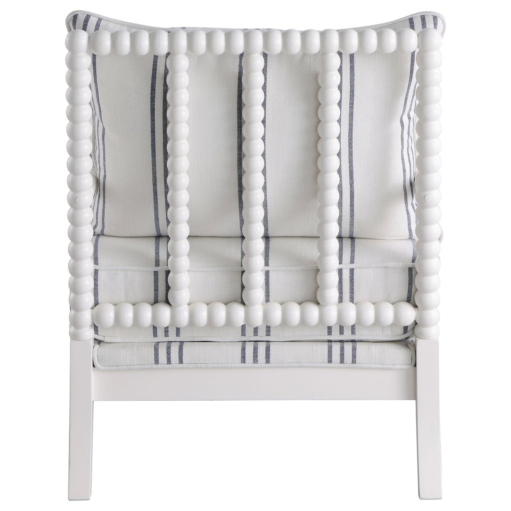 White and Navy Upholstered Stripe Accent Chair with Linen-Like Fabric
