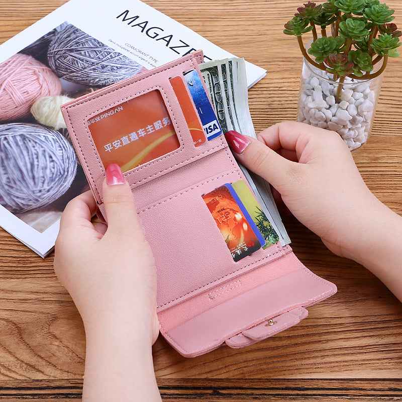 Pure Color Drawstring Tri-fold Ladies Purse Women's Coin Purse Clutch