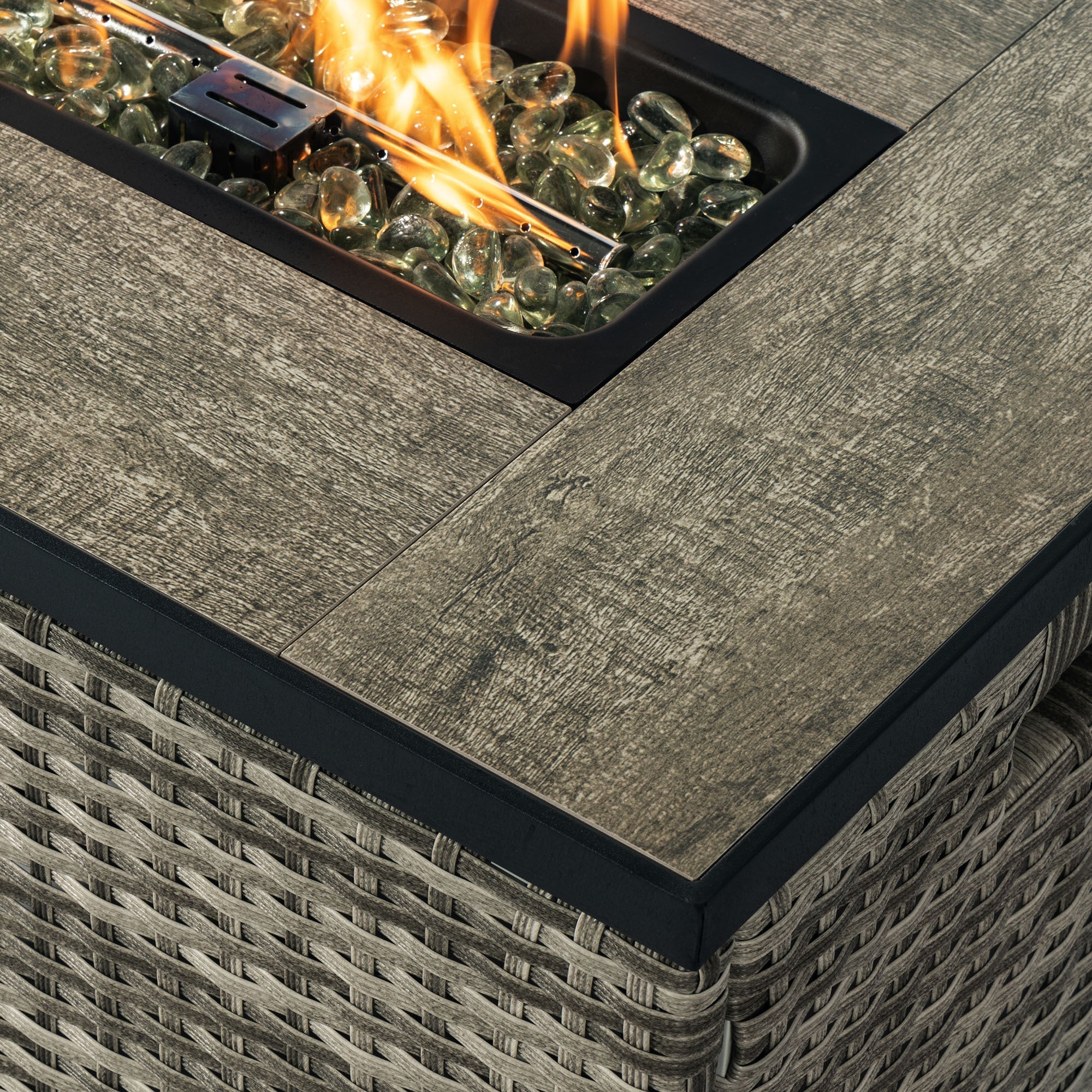 32' Propane Gas Fire Pit Table with Wicker Base and Propane Tank Cover