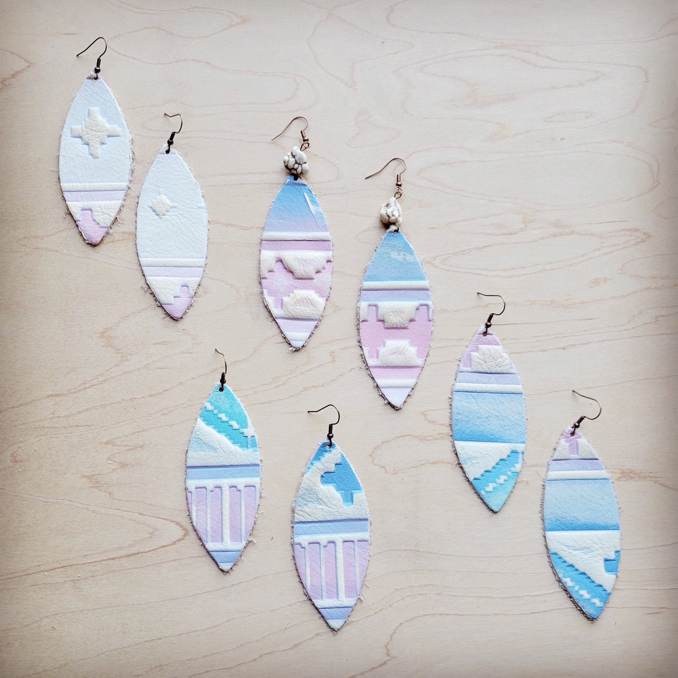 **Narrow Oval Leather Earrings in Pastel Navajo 224u