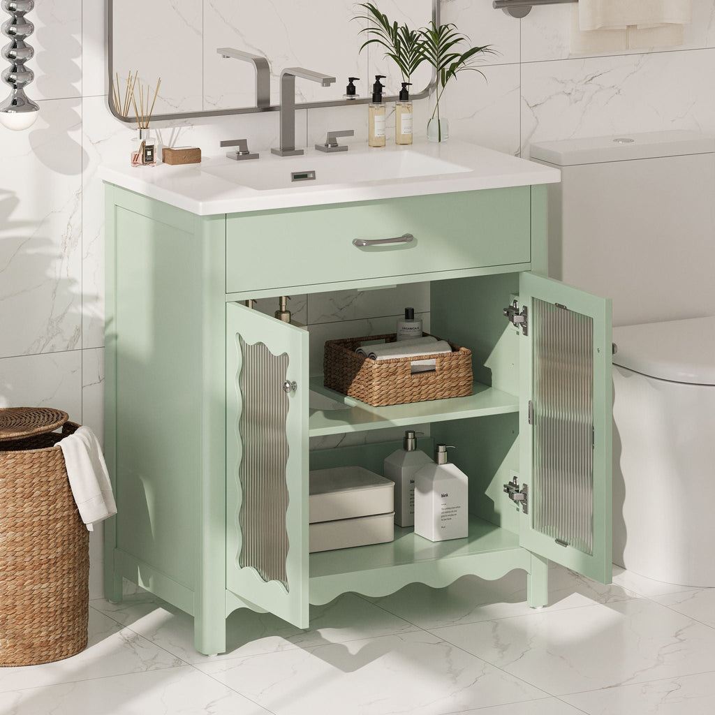 Modern Bathroom Vanity With Tempered Glass Doors