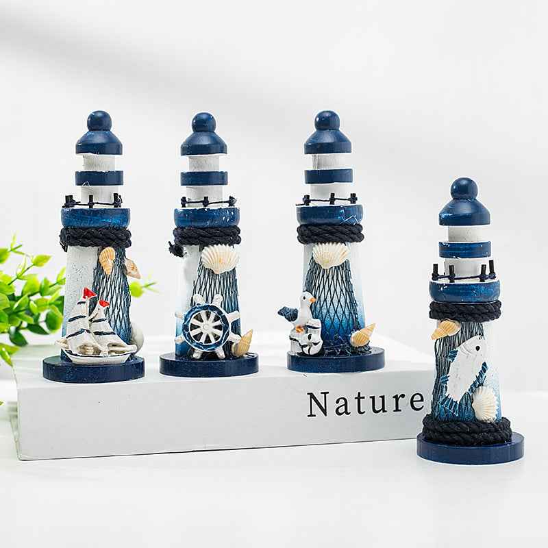 Mediterranean Style Wooden Pressing Die Ocean 13cm Small Lighthouse