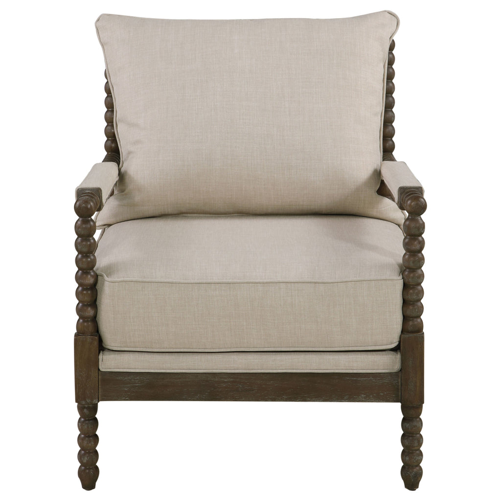 Beige and Natural Removable Back Accent Chair with Faux Linen Fabric and Wood Frame
