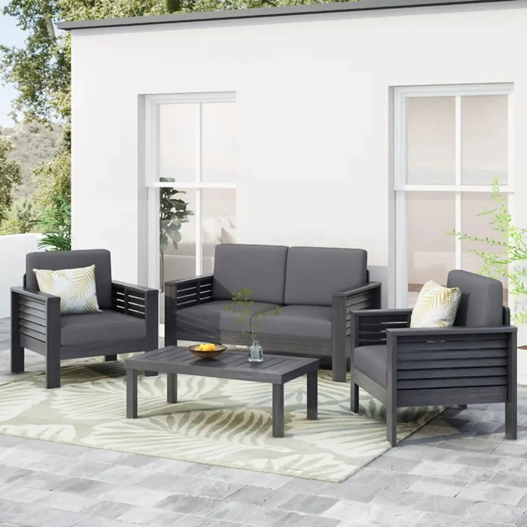 Acacia Wood Loveseat and Coffee Table Set with Cushions