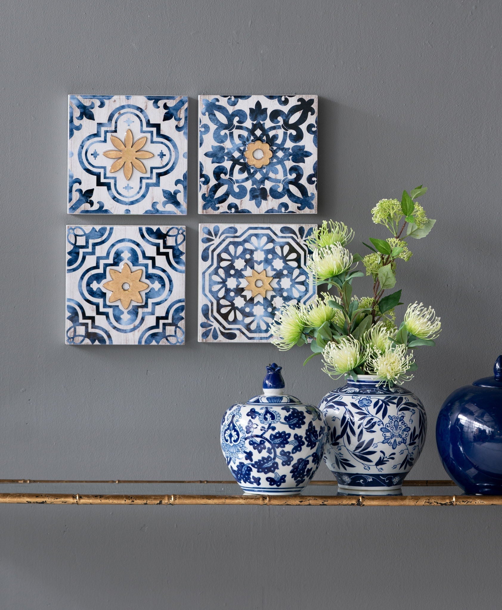 Abstract Wall Decor Accents (Set of 4) - White / Blue