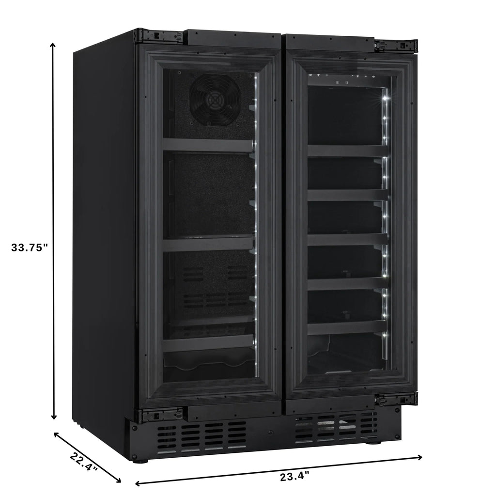 KoolMore Reserve 24 in. French Door Dual Zone Panel Ready Under-Counter Cooler and 20 Bottle Capacity in the Right Zone and 2.1 Cu. Ft. on the Left in Black