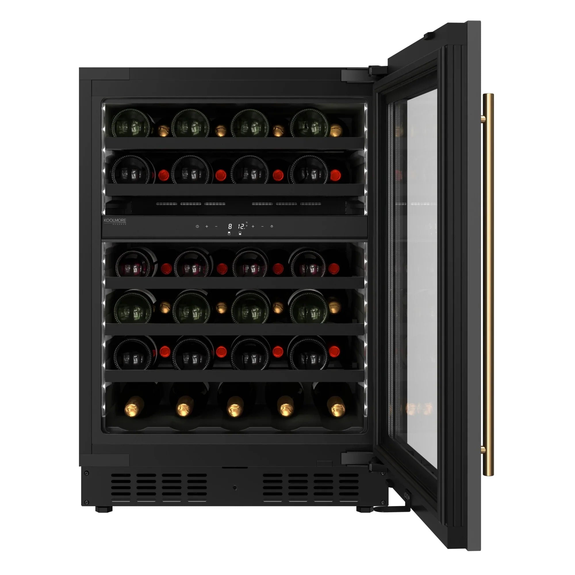 KoolMore Reserve 24 in. Under-Counter Panel Ready Dual Zone Built-in Wine Cooler and 45 Bottle Capacity in Black